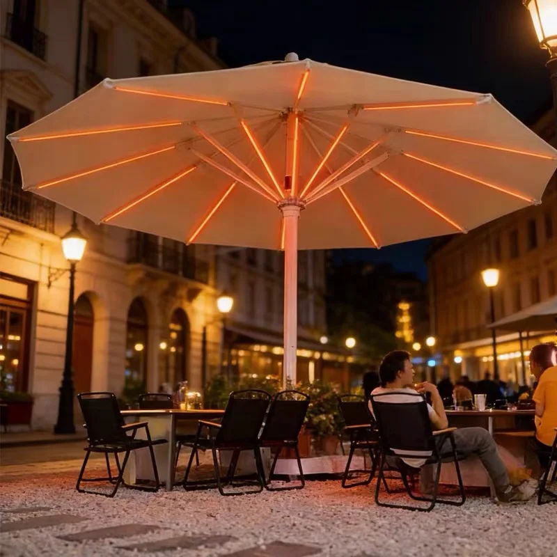 Outdoor Patio Umbrella, 3M LED Colorful Lights, Electric Auto Open Close, Remote Control, Sunshade for Garden Patio
