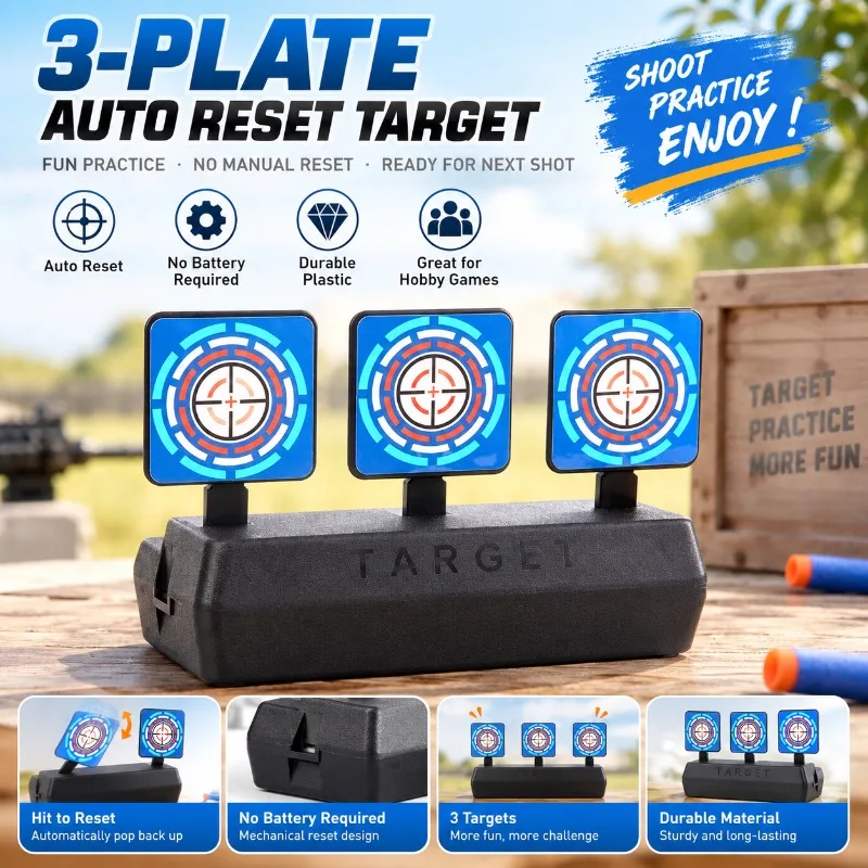 Recreational Plastic Hobby Target Set, 3‑Plates Auto‑Reset Practice Prop, Simple Setup for Home Leisure Game