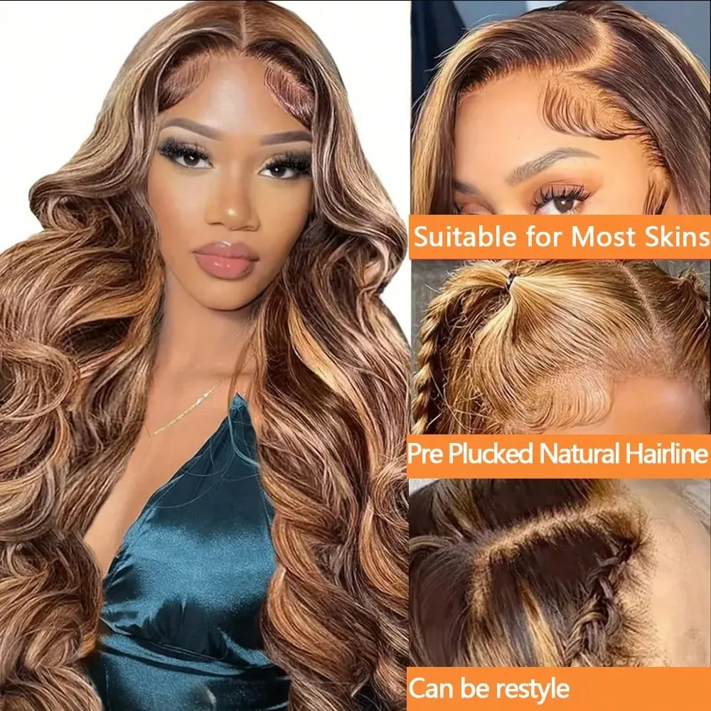 36 Inch Honey Blonde Lace Front Wig Body Wave Human Hair 13x4 HD Transparent 4/27 Highlight Ombre Lace Front Wigs Human Hair Pre Plucked With Baby Hair 200% Density Body Wave 5x5 Glueless Human Hair Wigs For Women