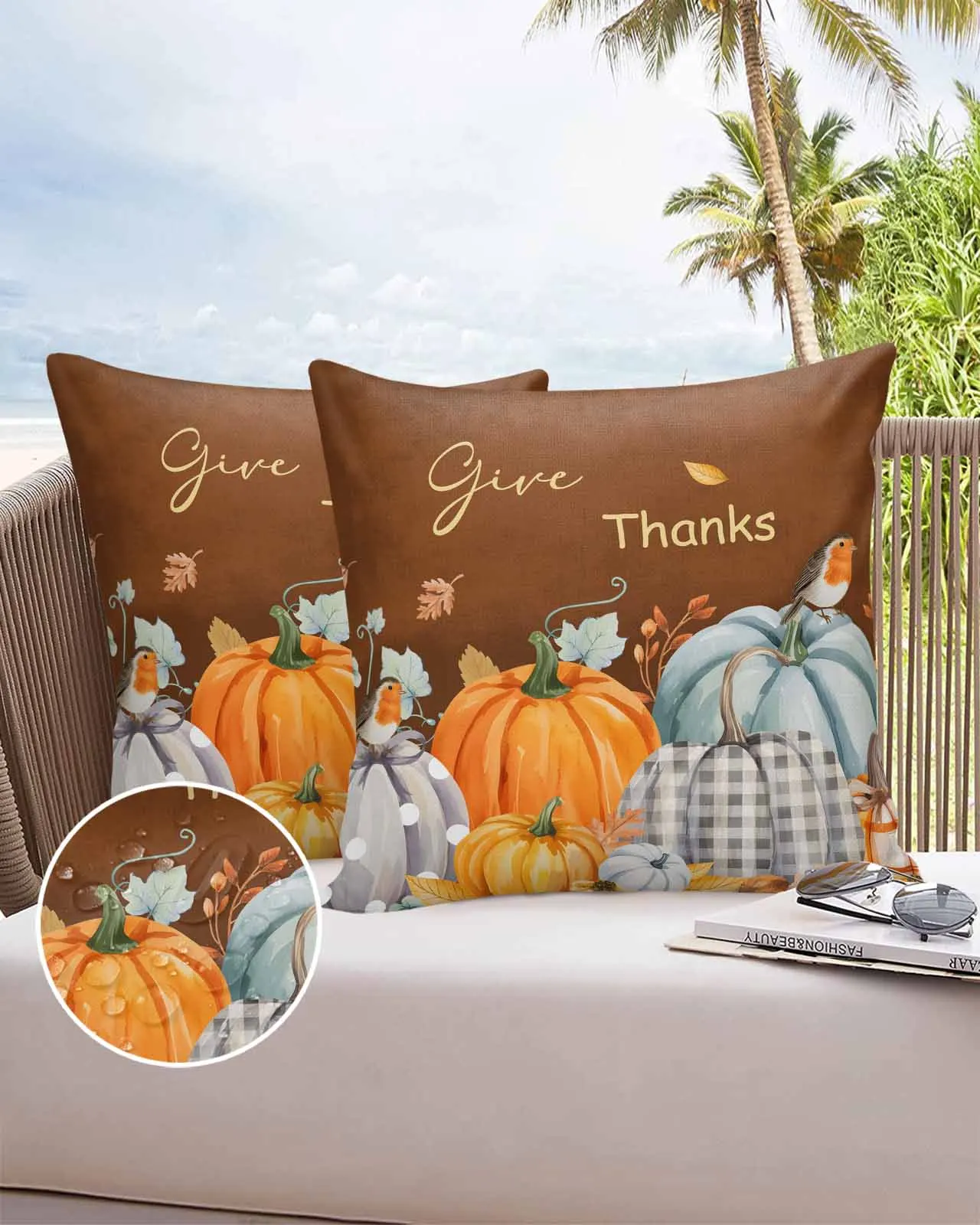 

2/4PCS Waterproof Pillow Cover Red-brown Thanksgiving Pumpkin Outdoor Pillowcase Case Garden Patio Cushion Covers Home Decor
