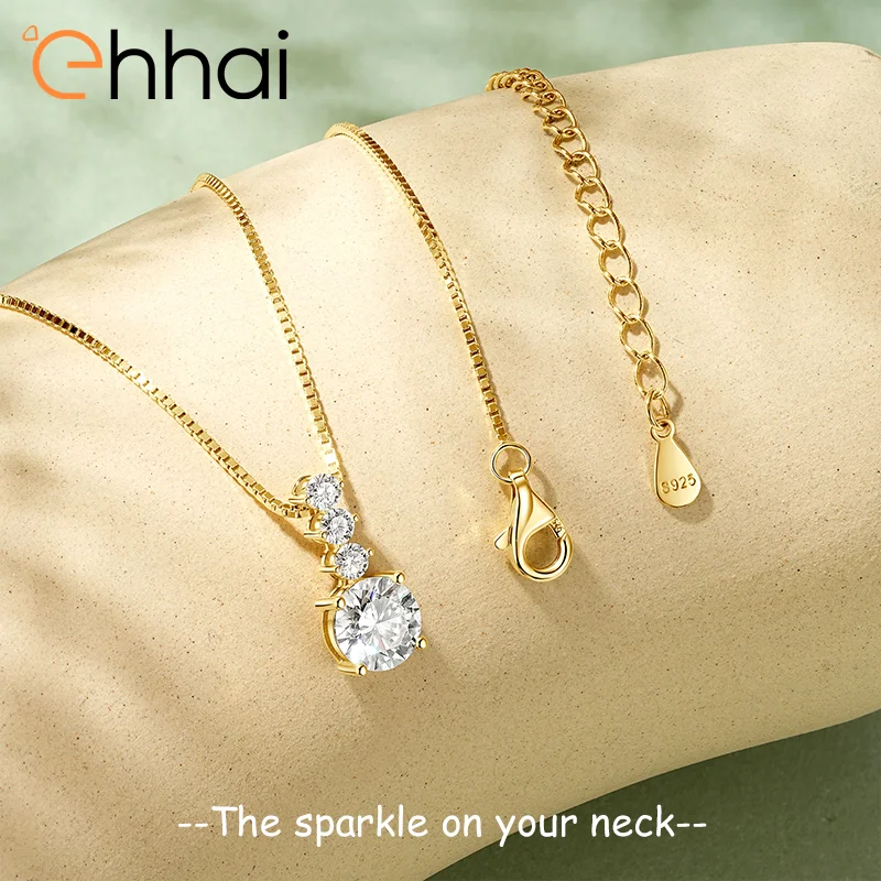 

Ehhai круглое ожерелье с подвеской из муассанита для женщин, стерлинговое серебро 925 пробы, свадебные ювелирные изделия на шею, подарочный воротник с сертификатом GRA