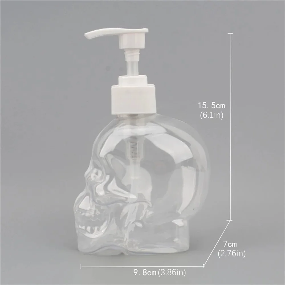 350ml Creative Skull Shape Liquid Soap Fillable Bottle Soap Dispenser Hand Soap Shower Gel Shampoo Transparent Empty Bottle