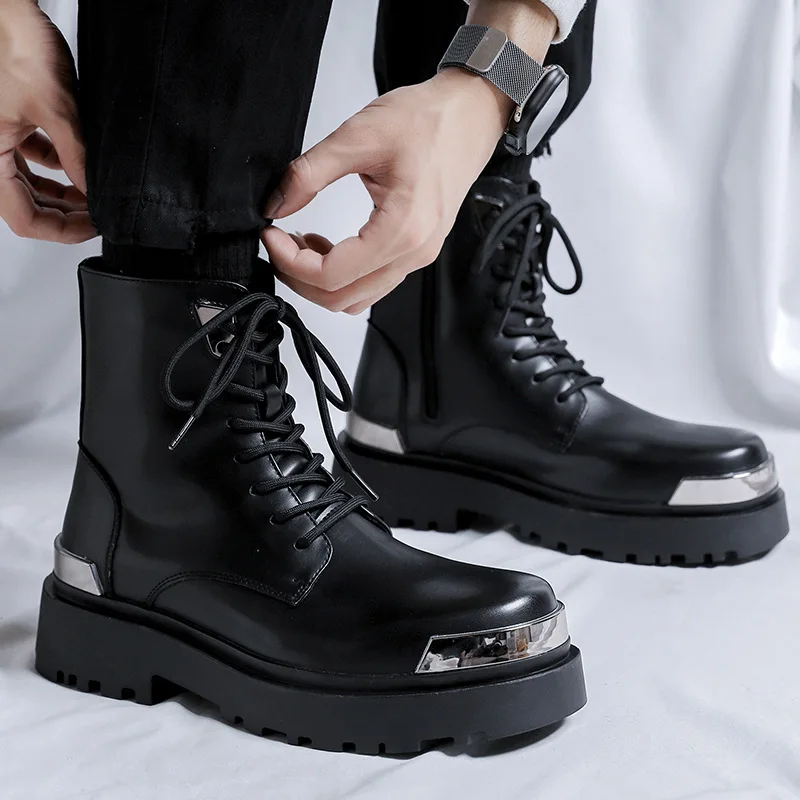 

mens fashion punk stage original leather boots designer platform shoes cowboy spring autumn boot handsome high motorcycle botas