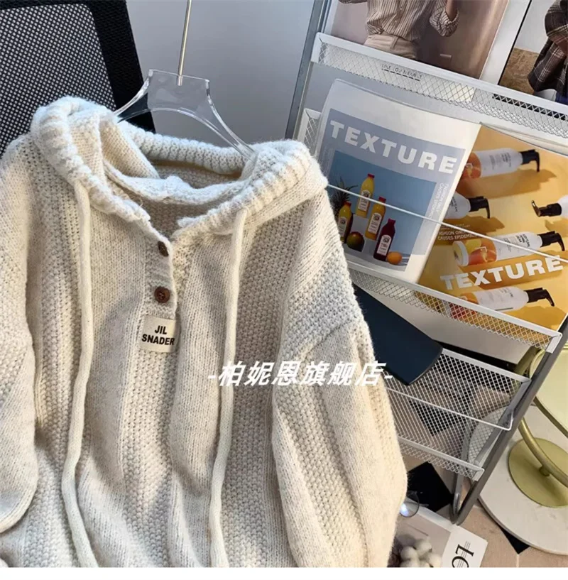 Lazy Style Loose Hooded Sweater Sweatshirt Women's Outerwear 2024 Autumn and Winter New Loose Explosive Thick Korean Knitted Top