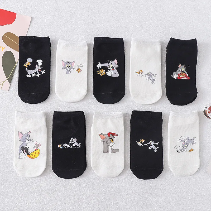 جوارب توم وجيري للزوجين من القطن المصقول المطبوع على الطراز الكوري من ماركة كاري، جوارب منخفضة القطع #2