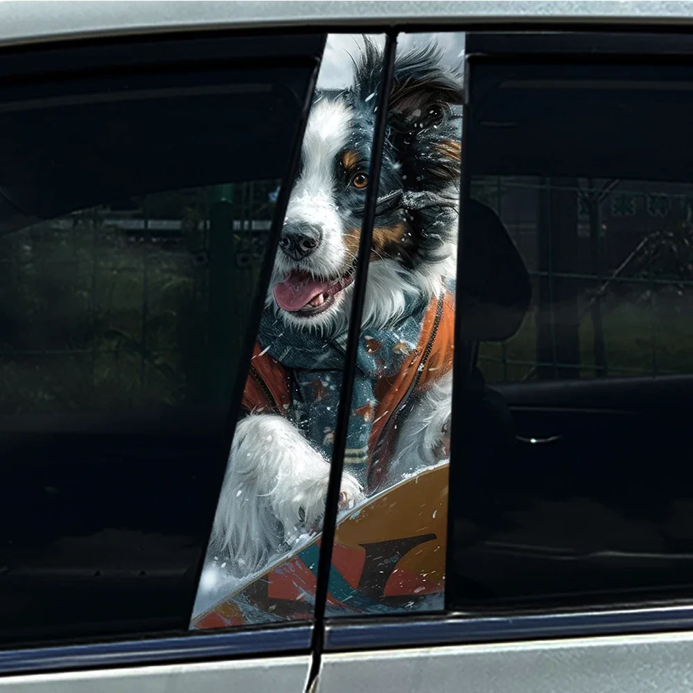 

1/2 шт. Наклейки на автомобиль с изображением счастливого немецкого овчарки и корги, для самостоятельной установки на B-стойку автомобиля, маскирующие царапины, водонепроницаемые, прочные, из ПЭТ-материала