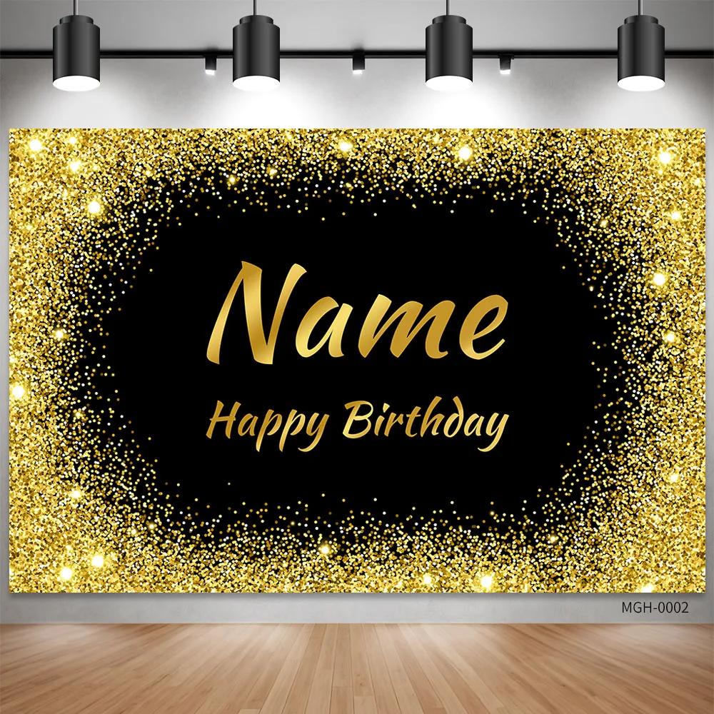 Custom Name Blue Birthday Wedding Background Sliver Glitter Photo Booth Background Happy Birthday Party Decoration Photocall