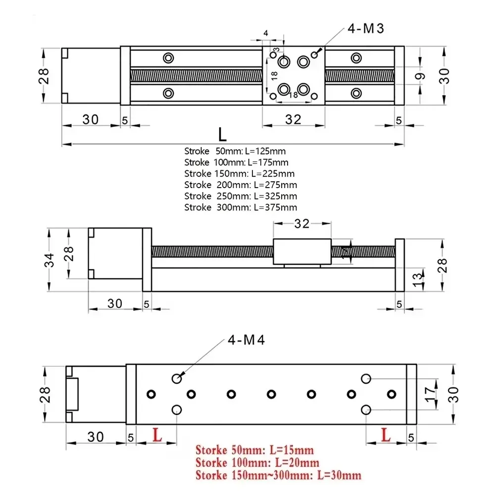 T-type Sliding Table Rail Linear Stage Transport Platform 50~200mm Stroke NEMA11 28MM Stepper Motor Driver TB6600 Linear Guides