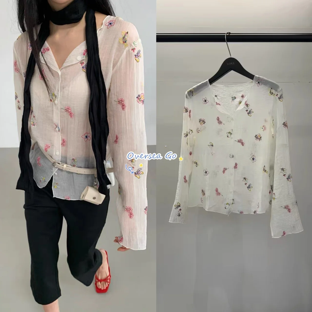 

MURMUR Spring 2026 Floral Print Long Sleeve Button up Women's Shirt Loose Fit Korean Style Commute Fashion Breathable Cotton