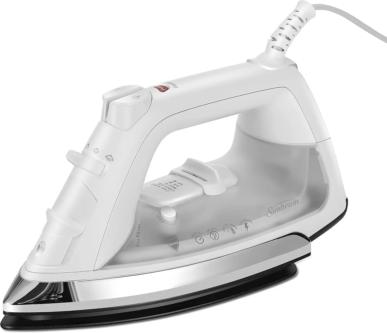 

Classic Steam Iron, 1200W, Anti-Drip Soleplate, Vertical/Horizontal Steam, Auto Shut-Off, White