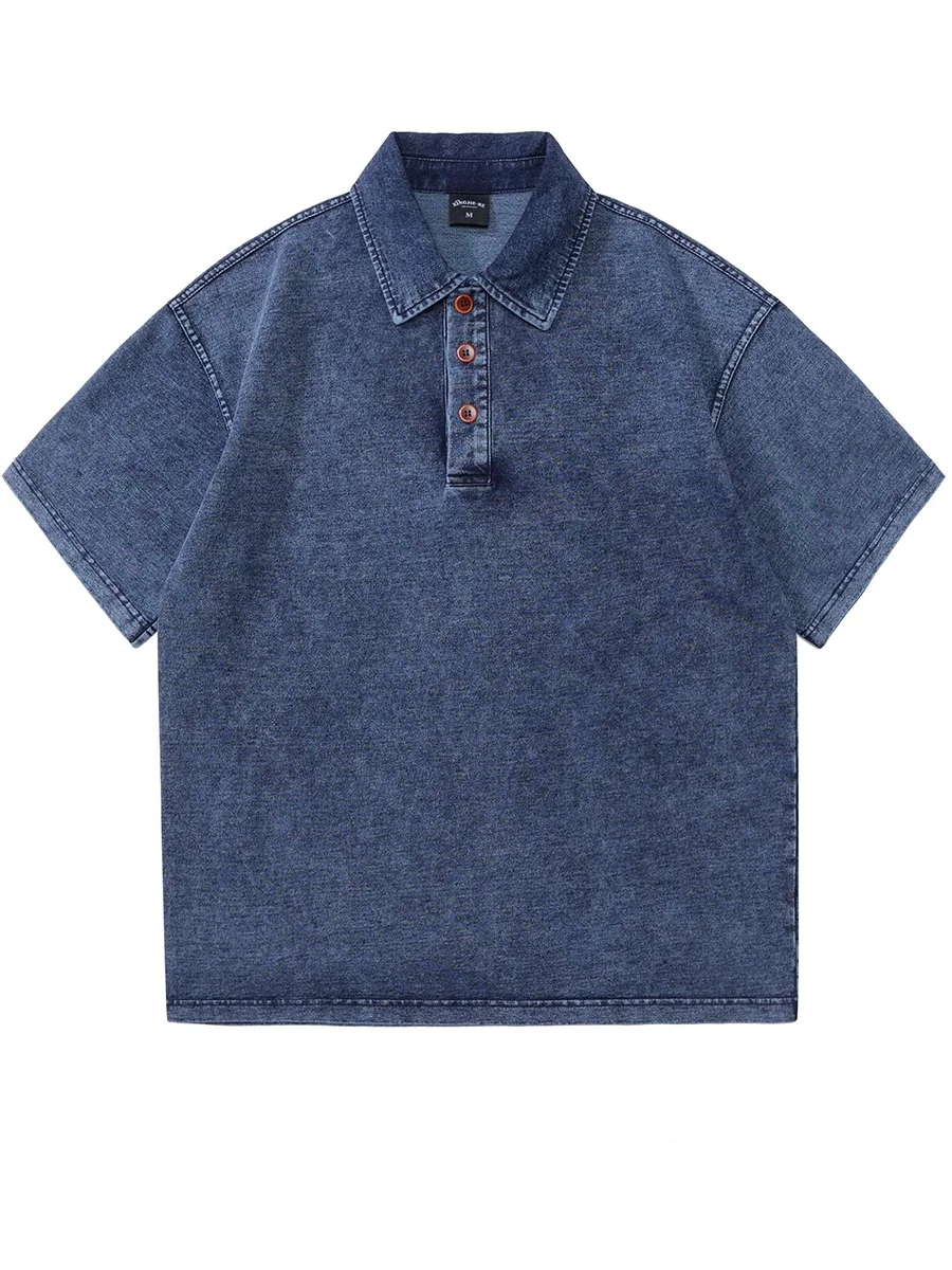 

Мужская летняя тонкая джинсовая рубашка-поло с высококачественным американским драпированным эффектом, очень большого размера, 300 Pou, модная