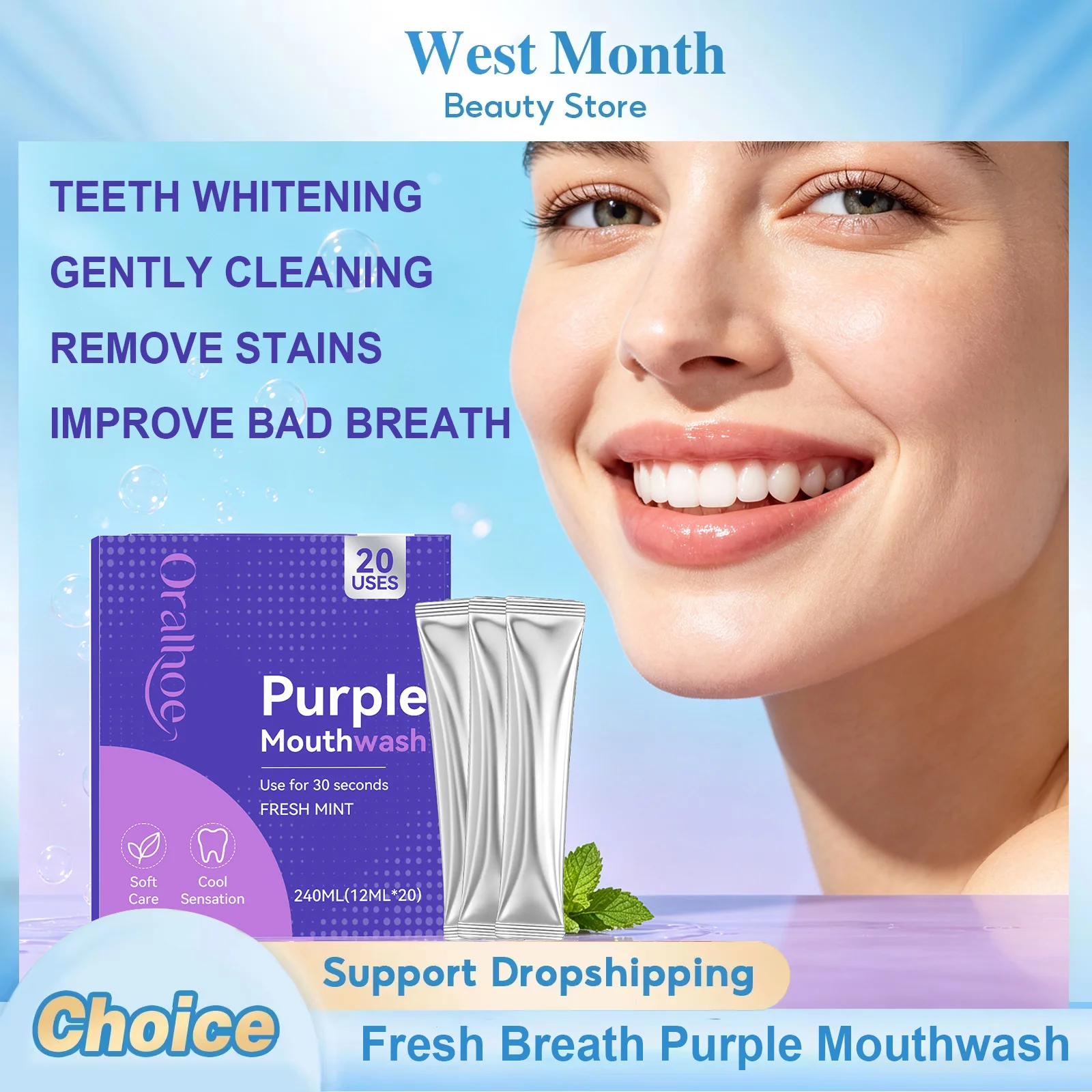 Teeth Whitening Gum - 20 buah obat kumur berwarna ungu,