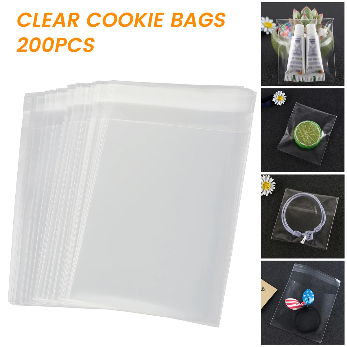 200Pcs Candy Treat Bags Clear Cookie Bags Resealable Cellophane Bags Cookie Packaging Bags Self Adhesive Sealing Treat Bags