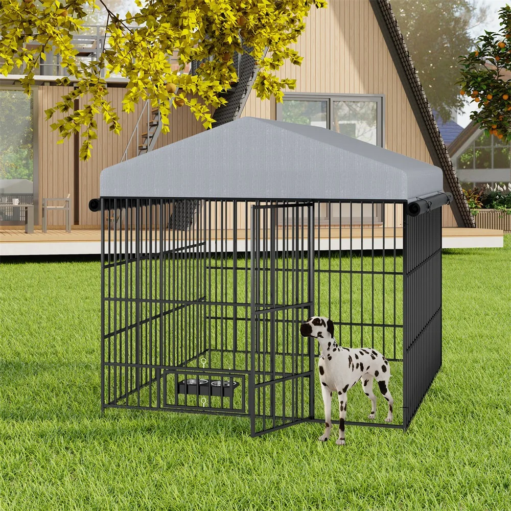 Large Dog Kennel Outdoor Pet Pens Dogs Run Enclosure Animal Hutch Metal Coop Fence with Roof Cover Dog Crate Doghouse