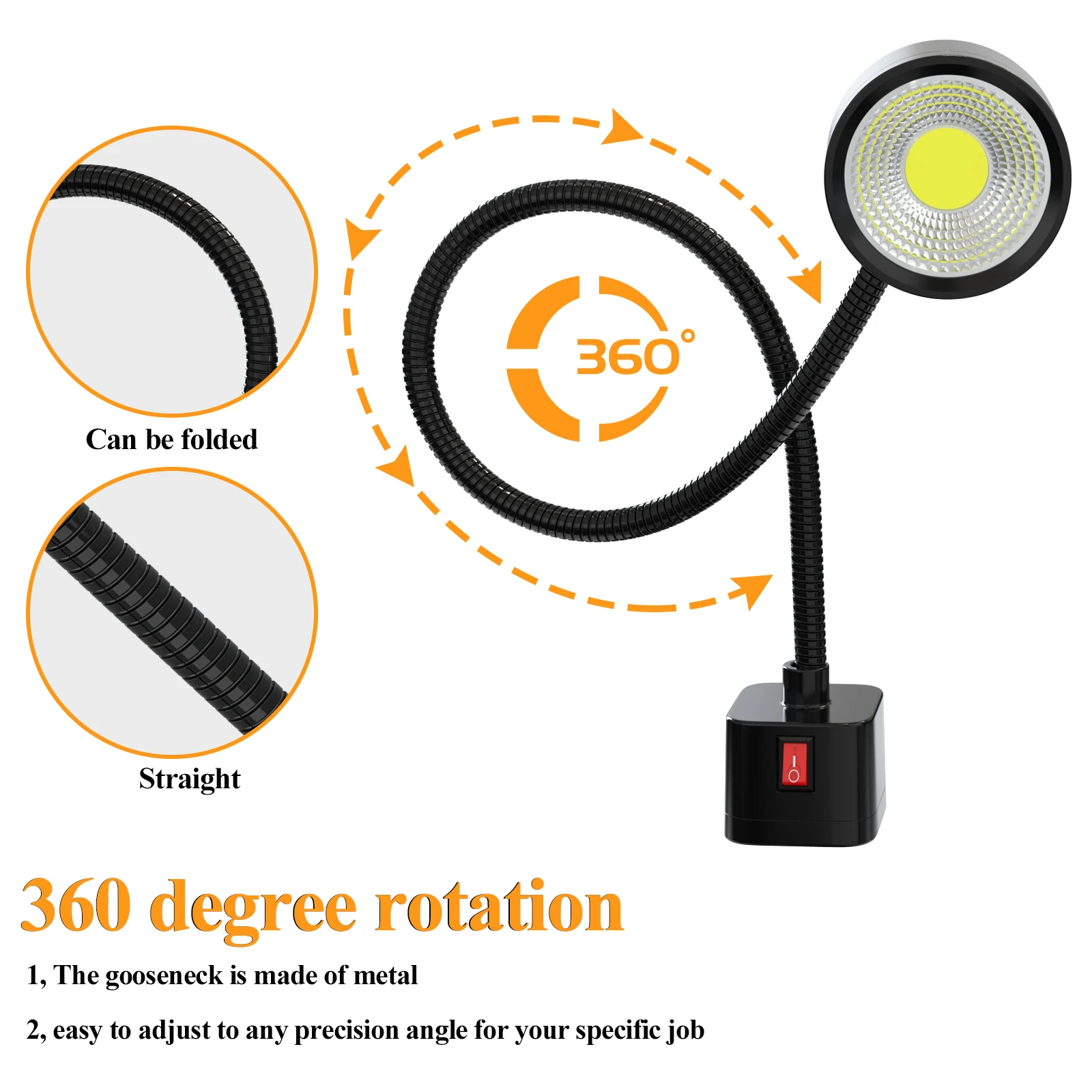 Imagem -03 - Lâmpada Led Industrial para Máquina de Costura Luz de Trabalho Flexível 360 Luzes Industriais com Base Magnética para Bancada