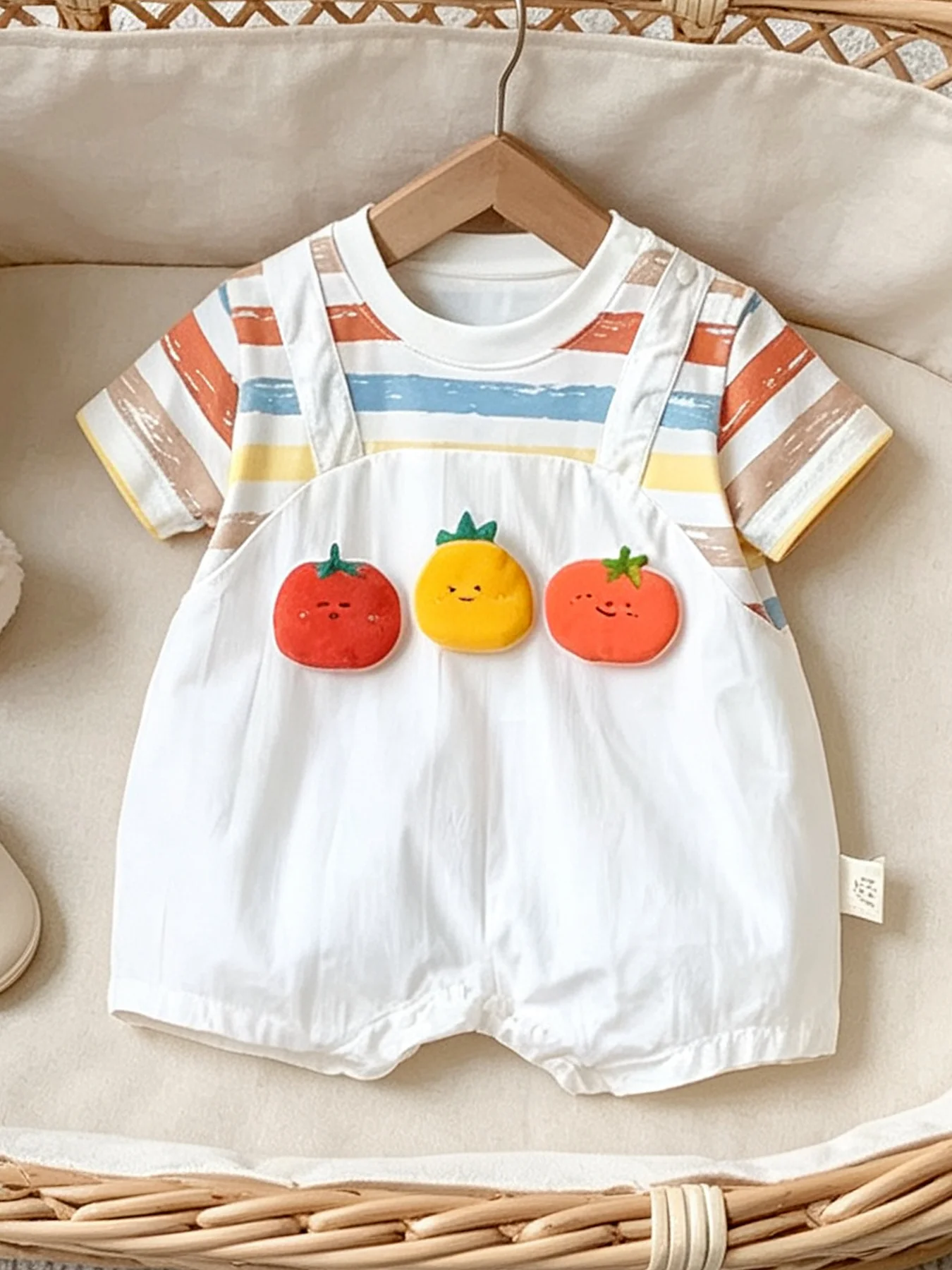 Baby Girl Short-Sleeve Onesie with 3D Tomato Design—Fun Newborn Onesie for Infants and Toddlers, Summer Outfit