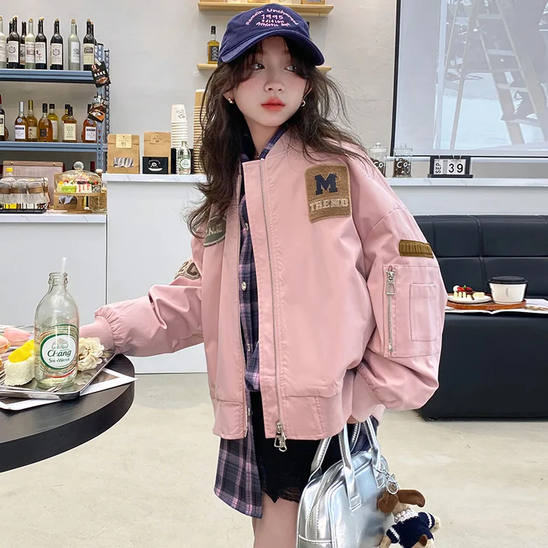 

New Windbreaker Jackets Spring Autumn Fashion Girls Thin Zipper Coats Big Kids Clothes Children Casual Baseball Outerwear 2-10 Y