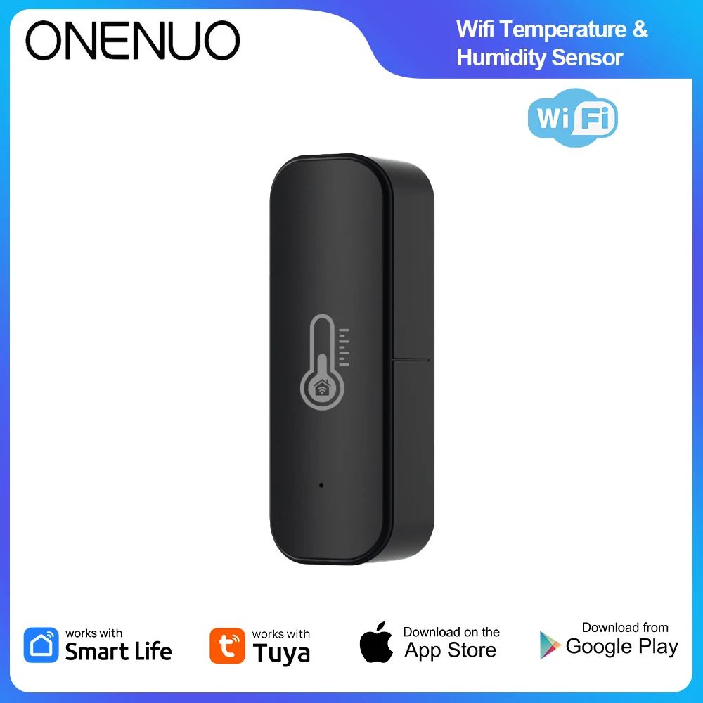 ONENUO Tuya WiFi Smart Temperature And Humidity Sensor Smart Life APP Monitor For Smart Home Var SmartLife Work With Alexa Black