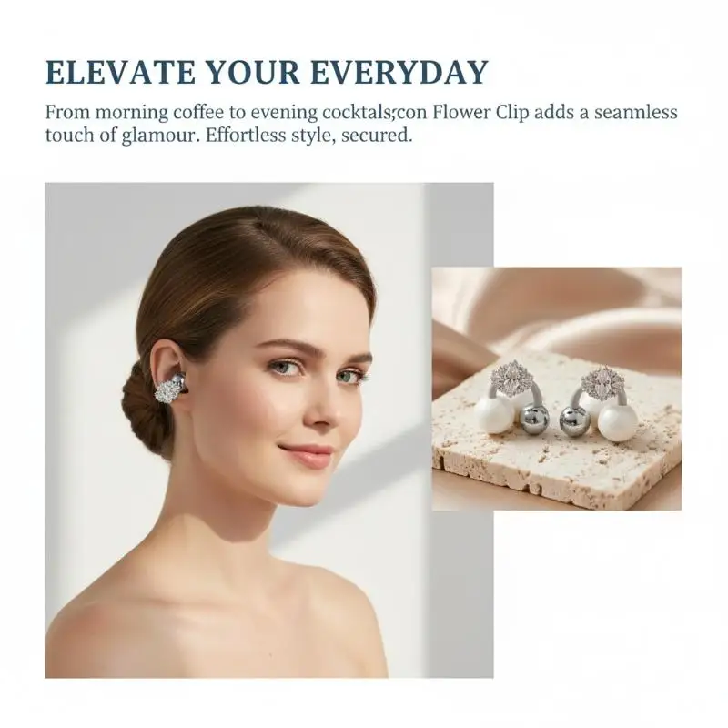 Flower Zircon Earbud Clip Detachable Ear Decor Accessory Compatible with AirPods Huawei Xiaomi All Bluetooth Earphones