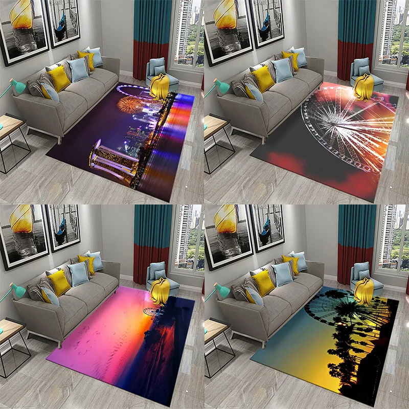 

3D ковер с видом на колесо обозрения для ванной комнаты, кухни, нескользящий впитывающий коврик для спальни, гостиной, украшение, напольный коврик