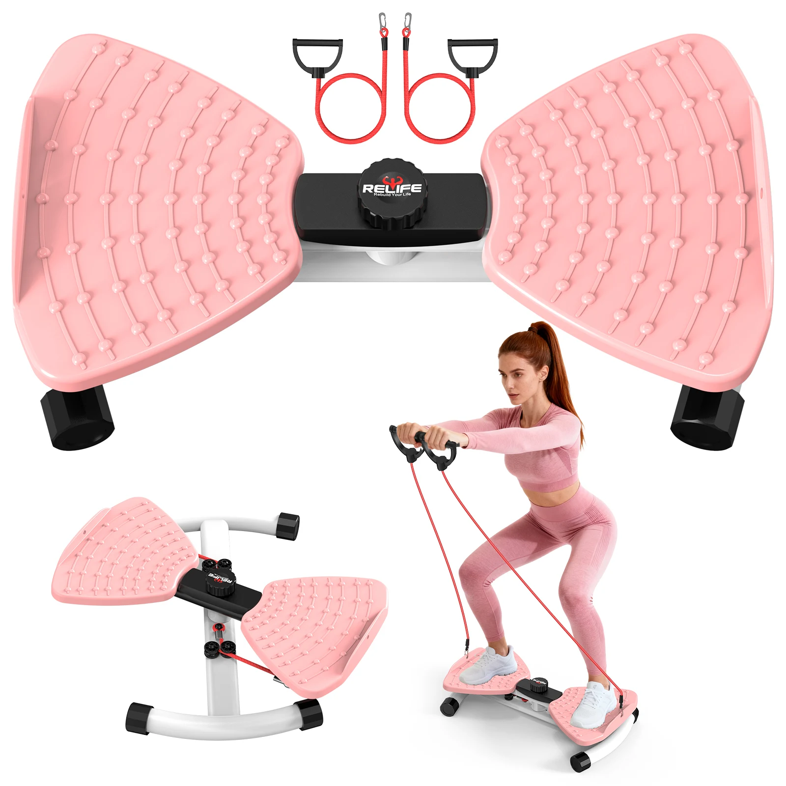 RELIFE Twist Board Taillentrainer mit Zugseil Multifunktionaler Bauchtrainer Heimfitnessgerät für Körperformung und Kerntraining