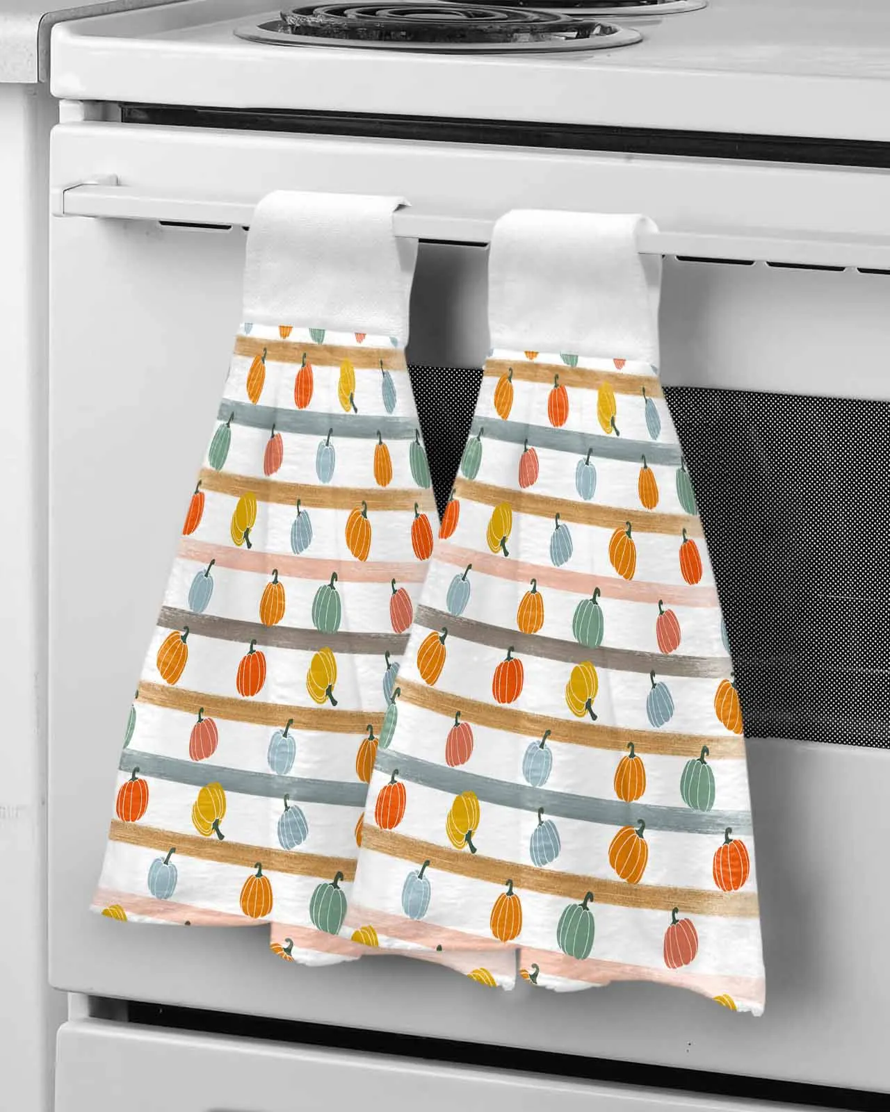 Hand Drawn Pumpkin Leaf Lines Wipe Hand Towel Absorbent Hanging Towels Home Kitchen Wipe Dishcloths Bathroom Bath Wipe