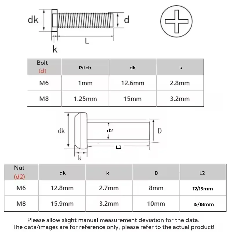 Black Carbon Steel M6 M8 Cross Hypotenuse Flat Head Screw With Nut Rivet Connector Insert Joint Sleeve Nuts