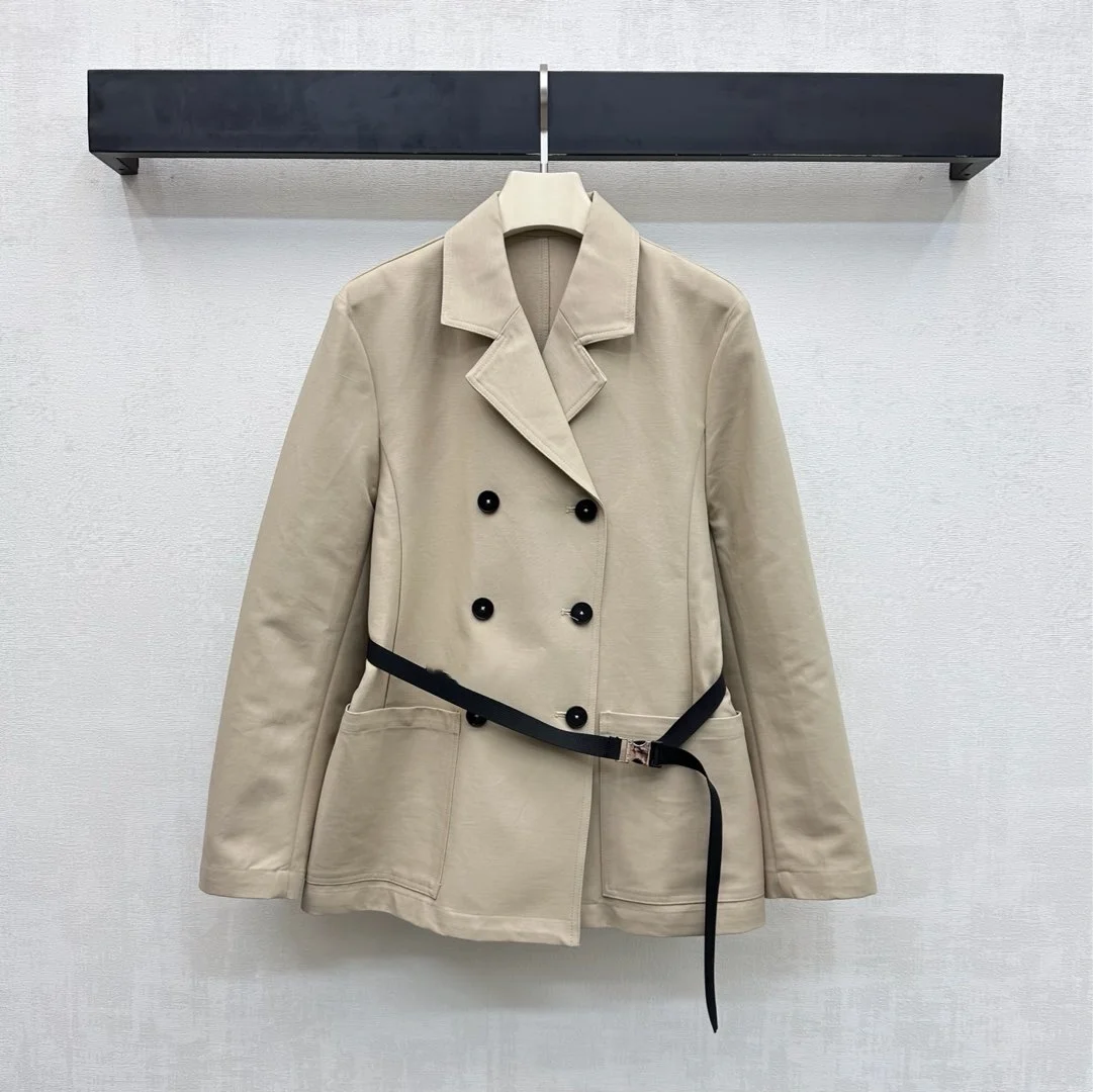 26 New   Flared Double-Button Belt Coat   Twill 100% Cotton Coat   Double-Button Embroidered Coat