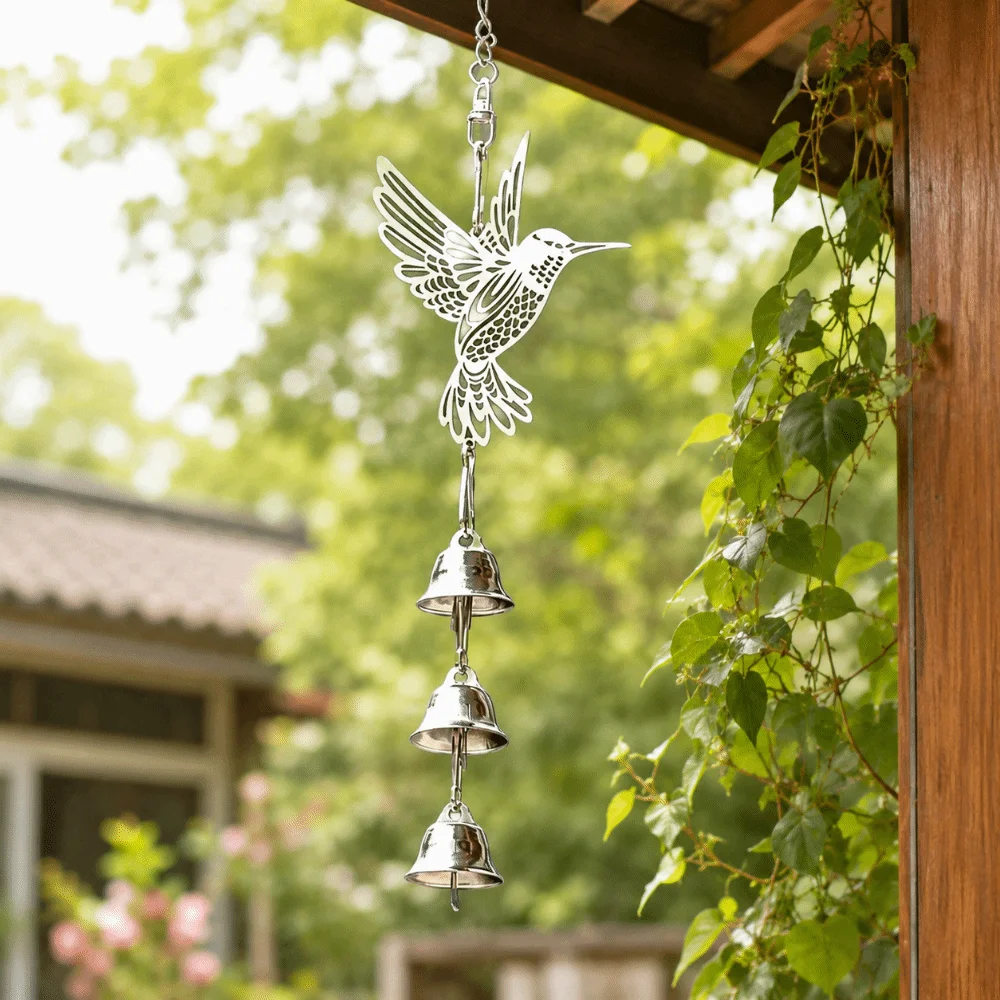 Hanging Pendant Hanging Wind Chime Hollow Out DIY Sun Catcher Hummingbird Wind Chimes Garden Decor 2D Flat Metal Bird Bell Decor