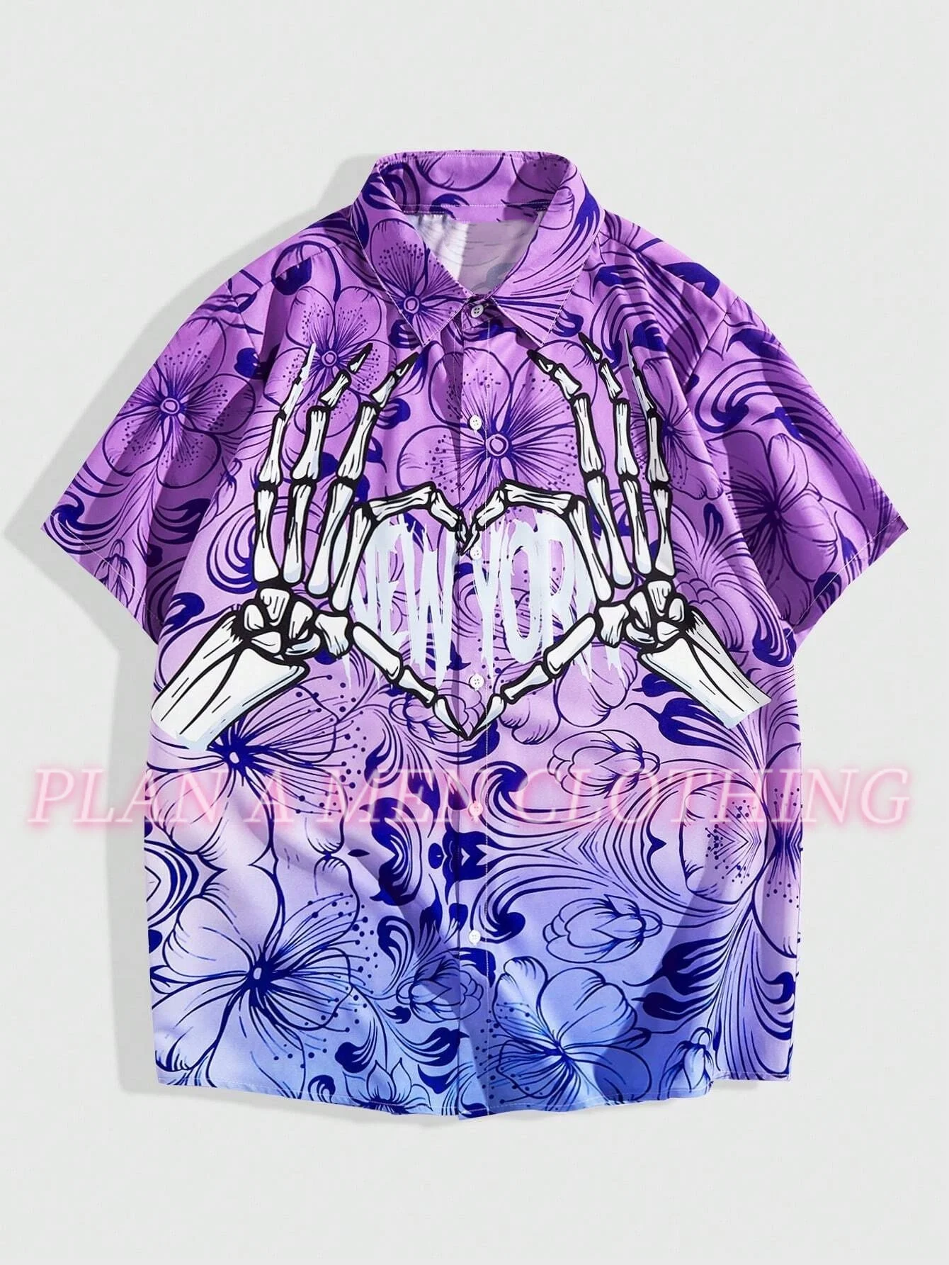 

Flower Skeleton Hand Print Shirt Men Short-Sleeved Shirt Hawaiian Shirt Tops Loose Blouse Clothing Street Daily Mens Shirt