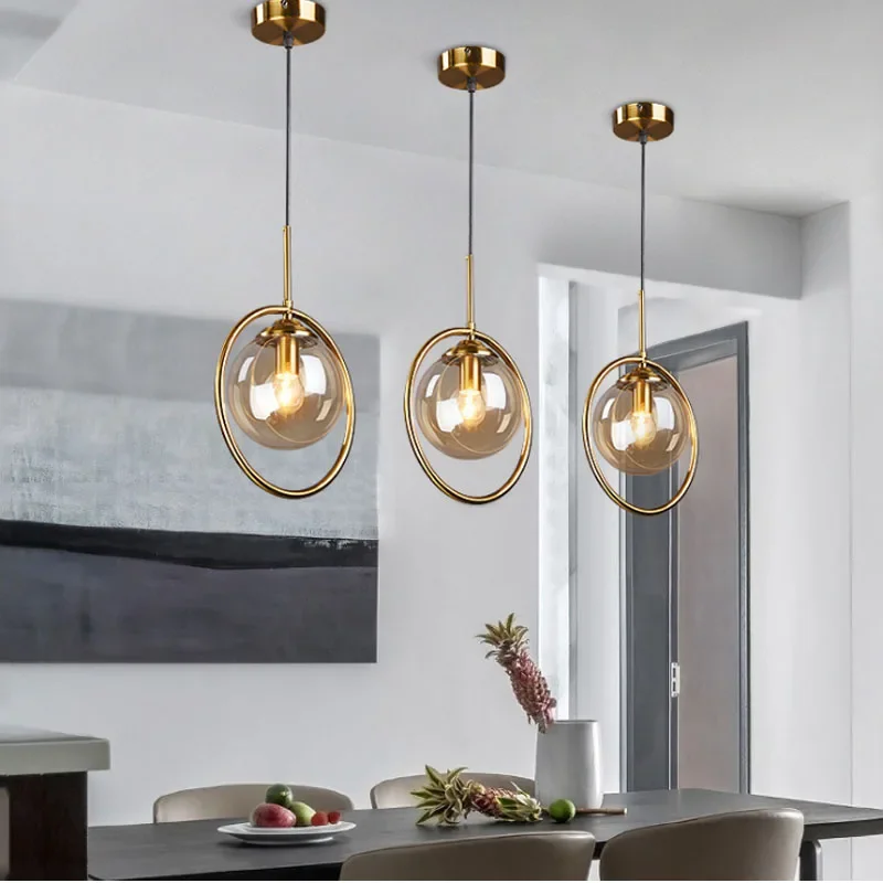 

Modern LED Pendant Lamp Gold Glass Round Ball Bedroom Bedside Pendant Light for Living Nordic Hanging Light Fixtures