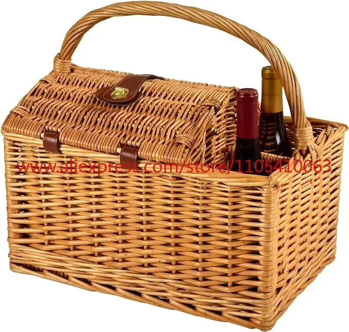 1PCS wicker picnic basket supplies, natural rattan liquor, and party storage gifts
