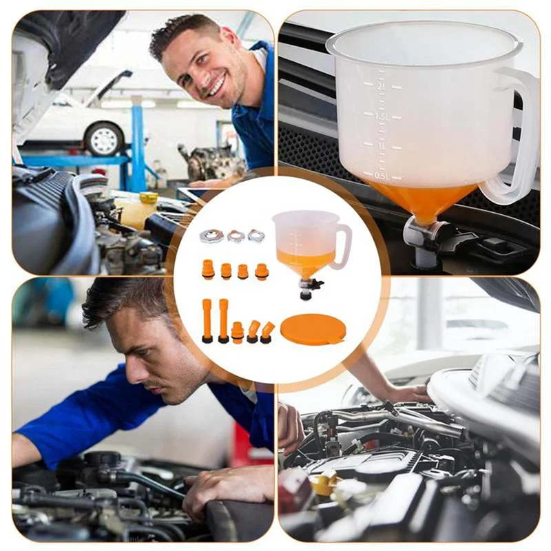 A26F-Fit Kit di accessori per auto per veicoli universali 15 pezzi Set di beccucci per imbuti in plastica per riempimento refrigerante a prova di fuoriuscite