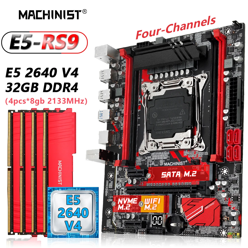 

MACHINIST X99 RS9 Motherboard Kit Xeon E5 2640 V4 Processor Set LGA 2011-3 32GB DDR4 ECC RAM Memory Combo NVME M.2 Four Channel