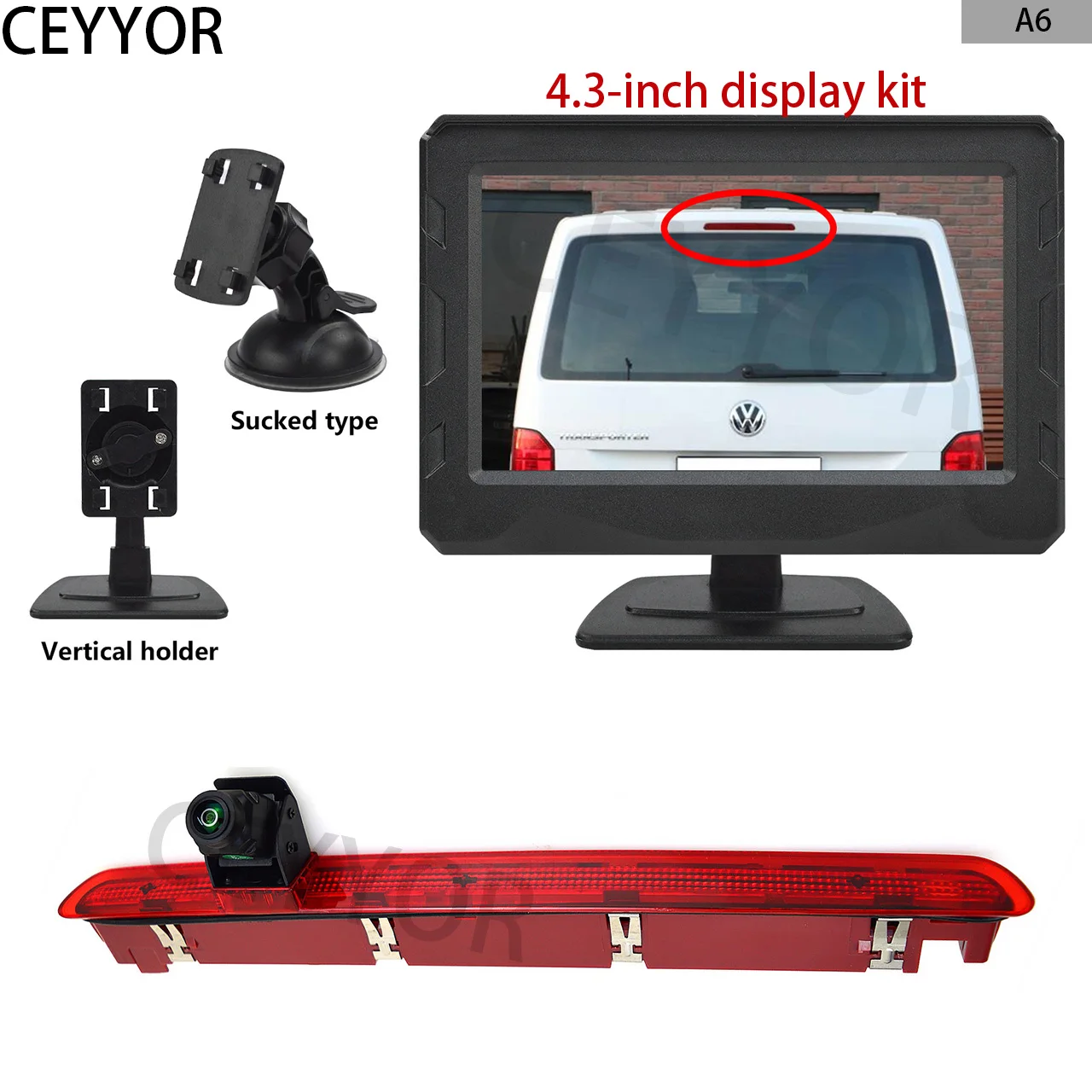 

Third brake light rearview camera, applicable to Volkswagen T6 and T6.1 (since 2016 to present);4.3-inch rearview monitoring kit