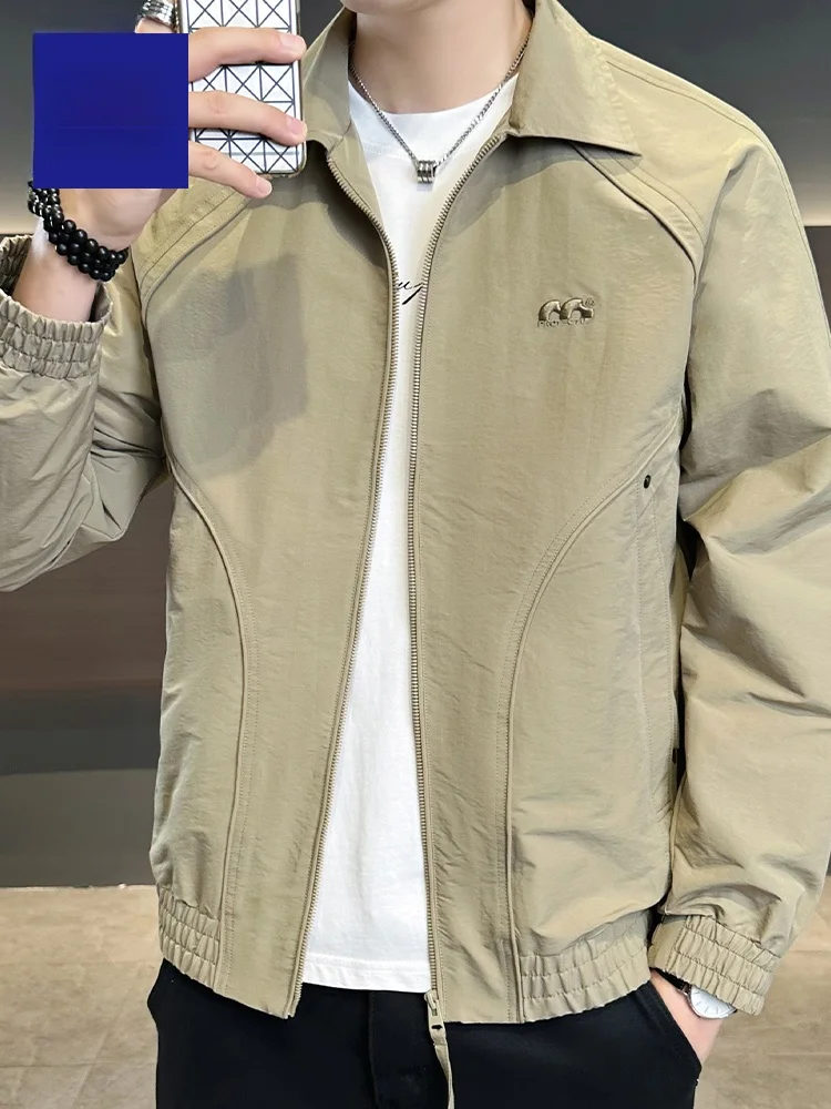 

Lormen Men's Casual Jaet Pure Color Stand Collar Spring Autumn New Youth Trendy Versatile Haome Top Faionable Outerwear