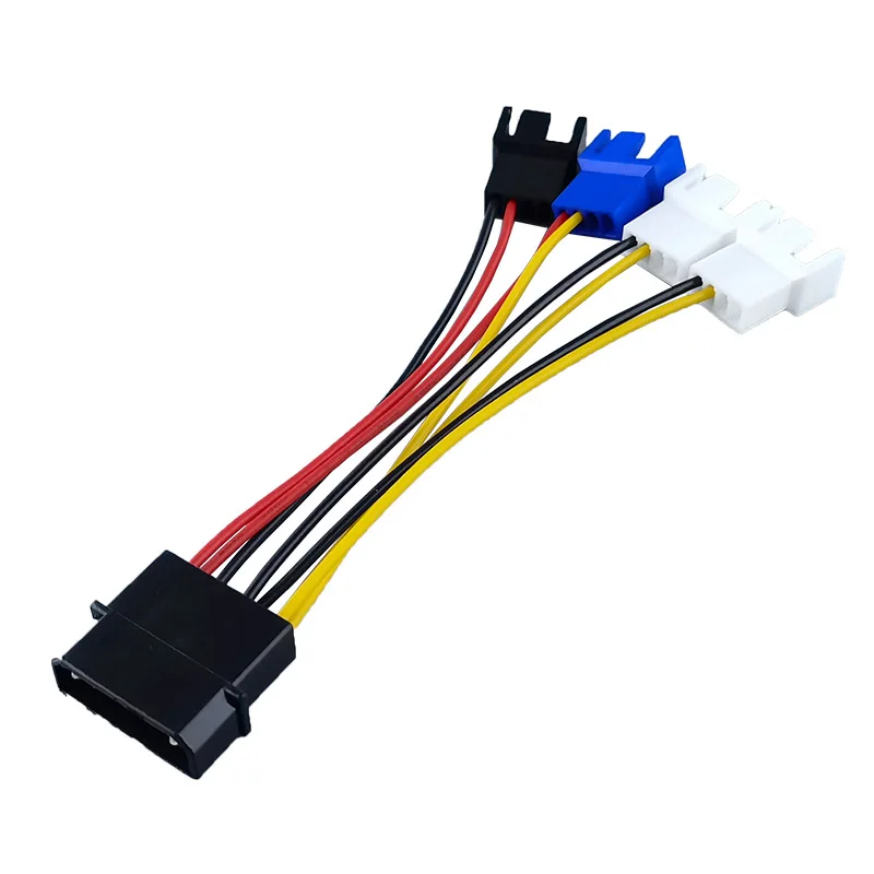 5Pcs Molex Big 4Pin to 4P/3P 1 to 4 Fan Power Cable, 3-Speed Control 12V/7V/5V PC Cooling Fan Adapter Wire