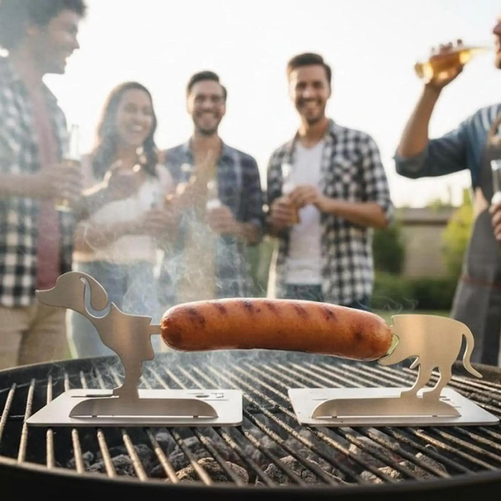 Funny Creative Dachshund BBQ Sausage Rack Reusable Heat-resistant Cookware Grilling for Stainless Steel Portable for Camping