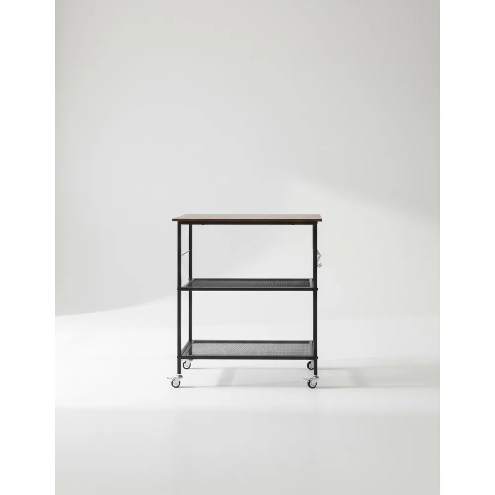 

Vintage 3-Tier Rolling Kitchen Cart with Wooden Top & Metal Frame - Mobile Storage for Home