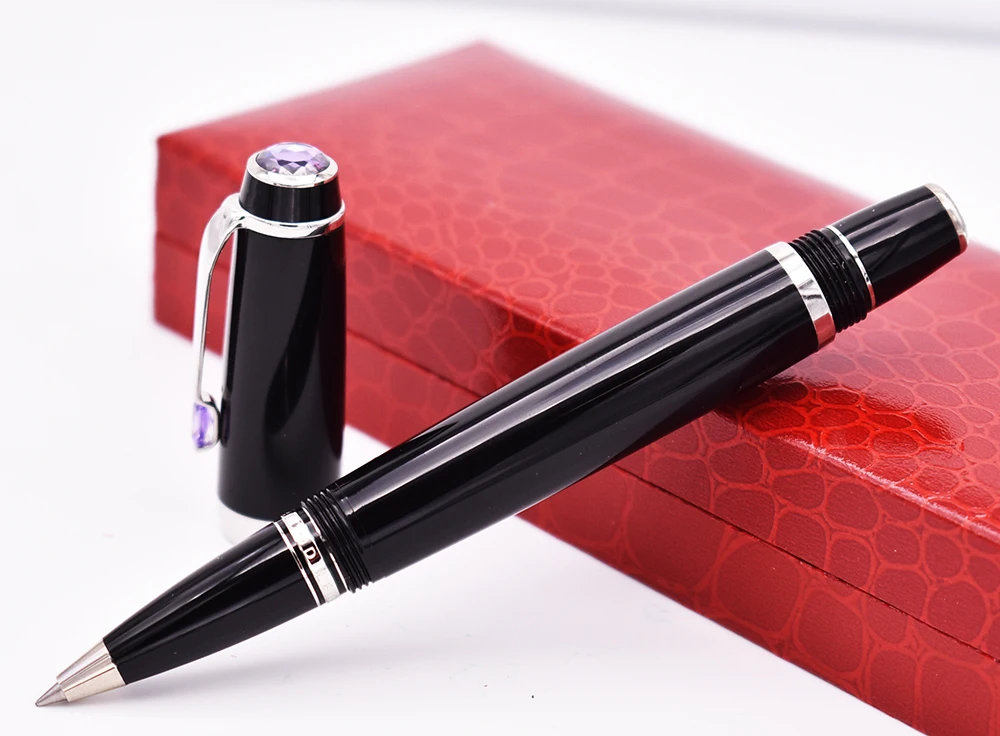 

Crocodile Classic Black Rollerball Pen, Sapphire on Top with Golden Clip Writing Gift Pen Box Optional for Office Business