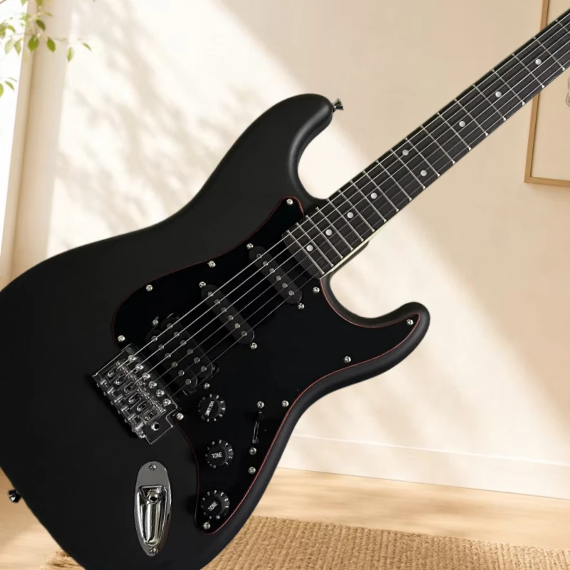 Satin Black STS Standard Electric Guitar Red Line Black Pickguard SSH Pickups 5-Way Switch Stage Recording Guitar Free Shipping