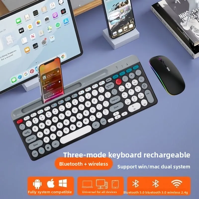 

Двухрежимная беспроводная Bluetooth-клавиатура и мышь в стиле панк с круглым колпачком для зарядки беспроводной связи