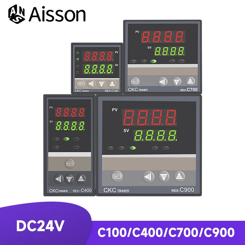 DC24V PID Temperature Controller Digital Display Thermostat SSR Relay Output REX C400 C700 C900 K E J PT100 CU50