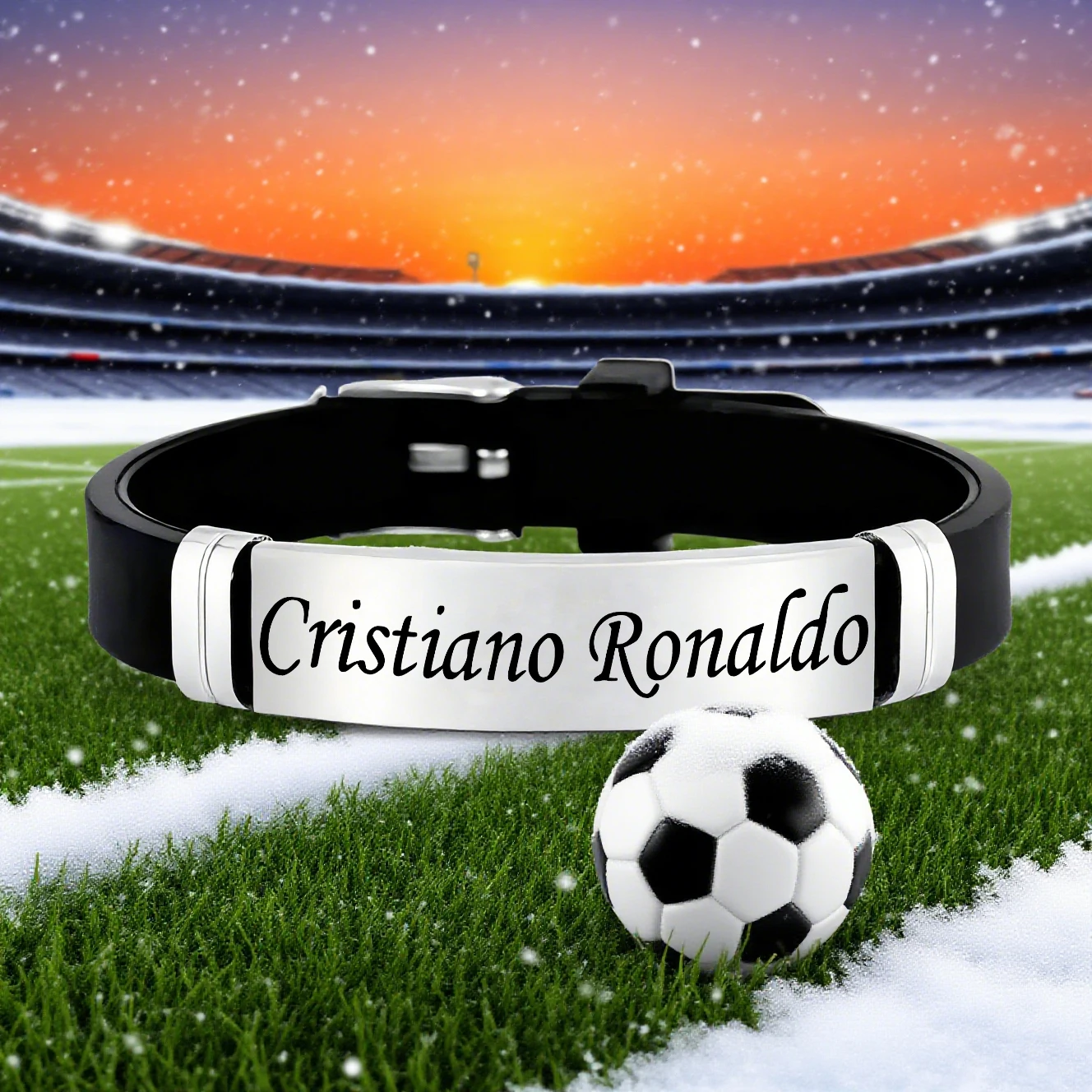 Portuguese football star CR accessory, sports themed stainless steel silicone bracelet, suitable for giving to football fans