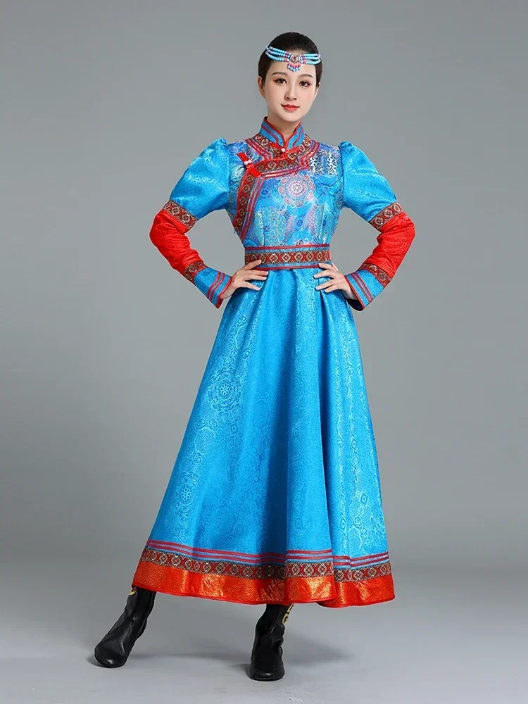 Ladies Dance Performance Swinging Mongolian Robe Long Skirt Sleeves Ethnic Minority Style Clothing 1-piece Set