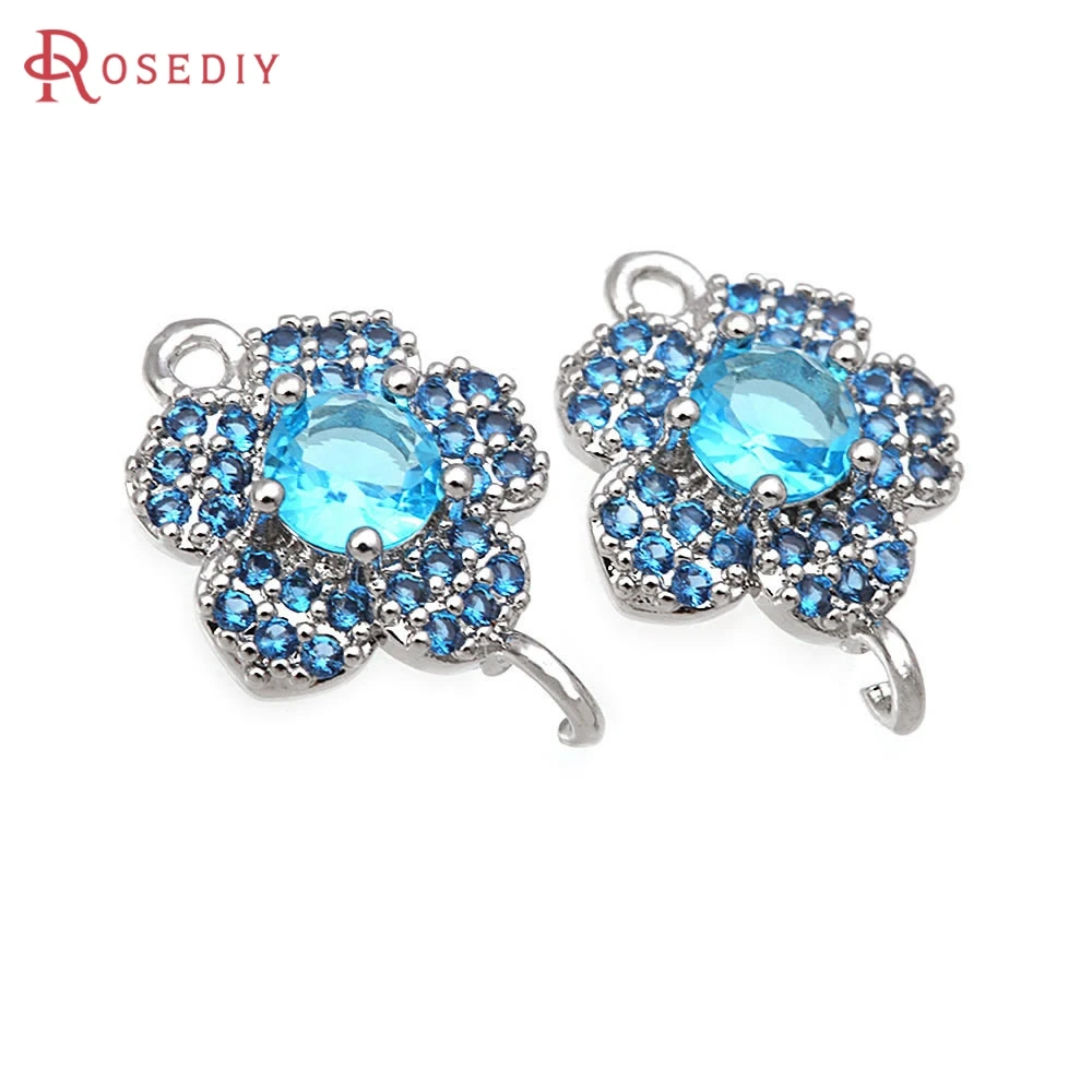 6PCS 18K Gold Color Brass Zircon 2 Holes Flower Connect Charms Pendants Necklace Earrings High Quality Jewelry Diy Accessories