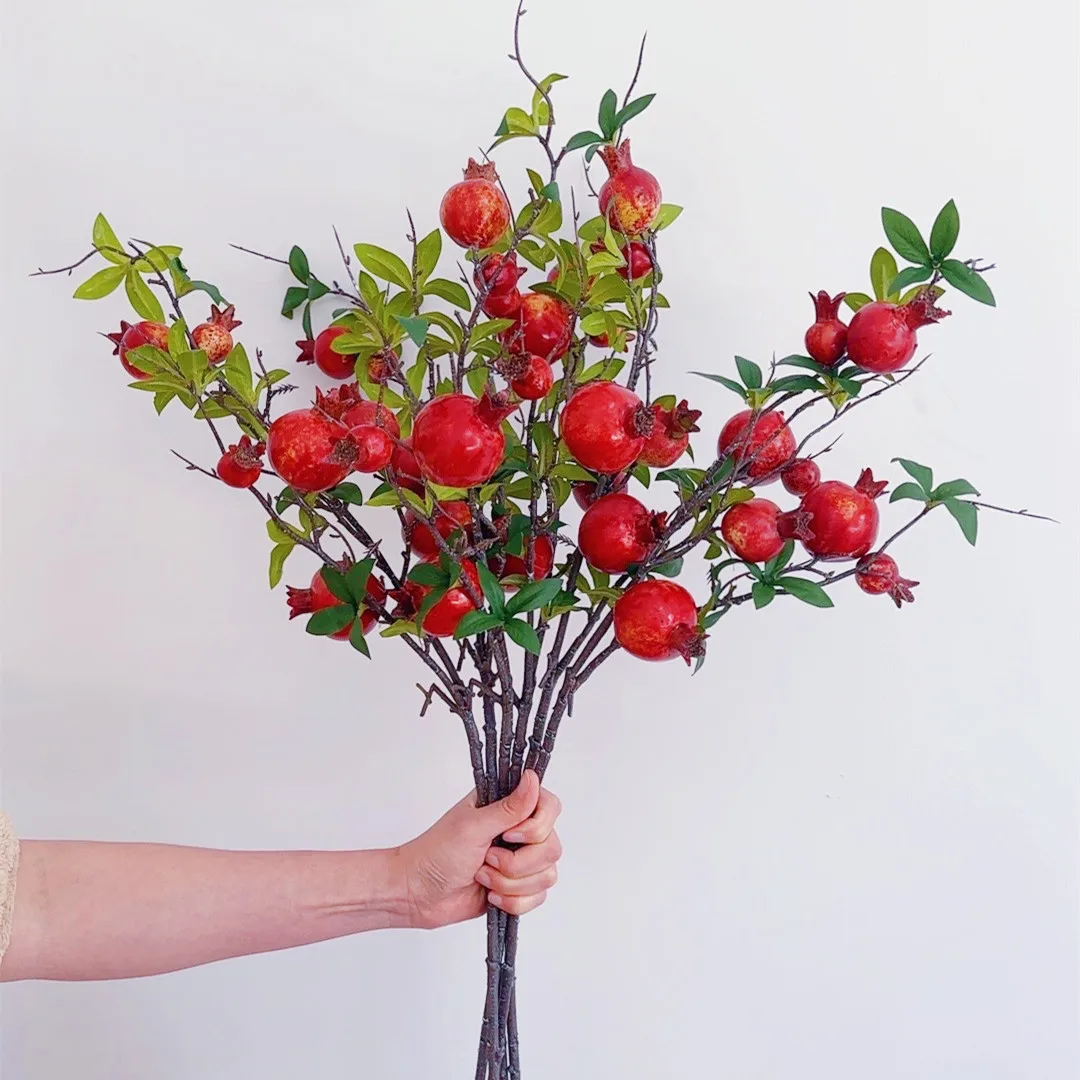 6 قطعة/الوحدة نابض بالحياة 6-الفواكه الرمان فرع طويل الزهور الاصطناعية لحفل الزفاف قوس إكليل الديكور المنزل النباتات وهمية