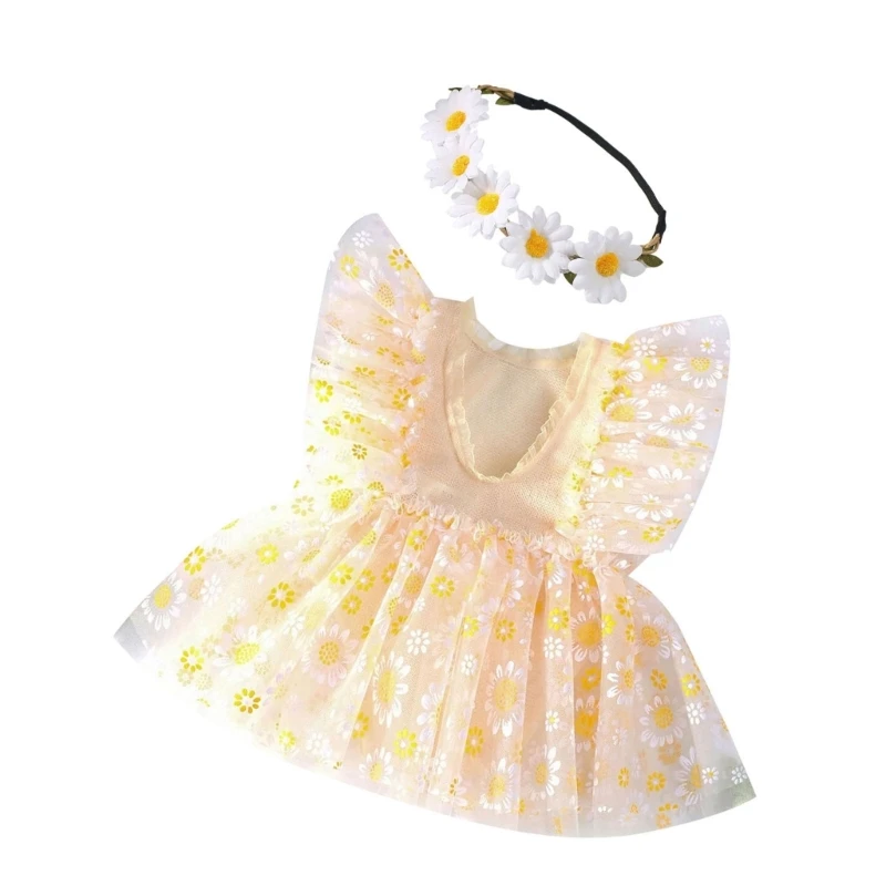 Sweet Flower Dress Newborns Photography Clothing Short Sleeved Baby Girls Dress for Photoshoots Studio Props