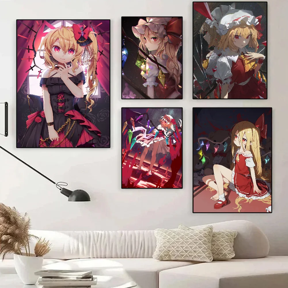 Flandre Scarlet Touhou Project Series Poster Self-adhesive Art Waterproof Paper Sticker Coffee House Bar Room Wall Decor