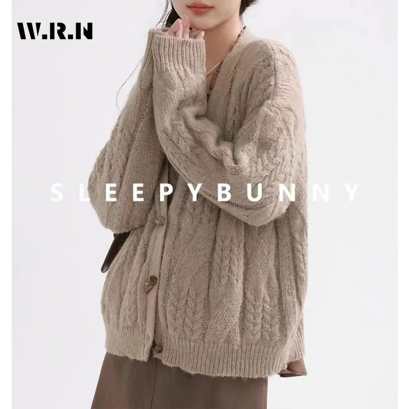 2023 Winter Fashion Casual Single Breasted Elegant Sweater Women Vintage Solid Color Knitting Long Sleeve V-neck Cardigans